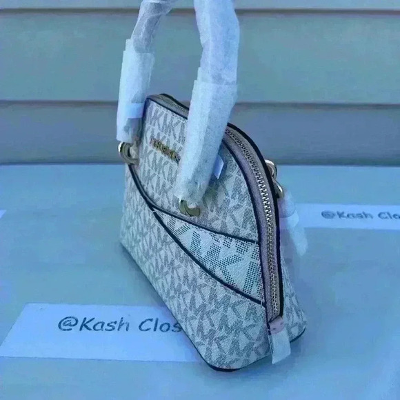 Michael Kors Dome Satchel XS Crossbody Jet Set MK Logo Signature Powder Blush - Picture 3 of 8